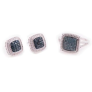 Colored diamond and diamond ring & earring set
