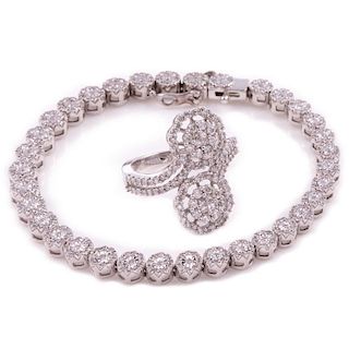 Diamond and sterling silver bracelet and ring