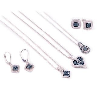 Colored diamond, diamond and sterling silver jewelry