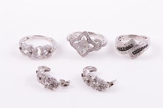 Diamond, black diamond and sterling silver jewelry