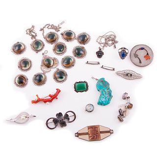 Collection of gem-set and silver vintage jewelry