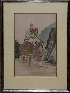 A Chinese Watercolor, Height 15 x width 9 3/4 inches.
