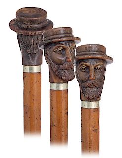 61. Mariner Portrait Cane -Ca. 1880 -Fashioned of a substantial piece of blond horn the handle is naturalistically carved to depict a mariner’s head w