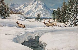 Bob Wygant b. 1927 - 2008 TAPA | Elk in Winter