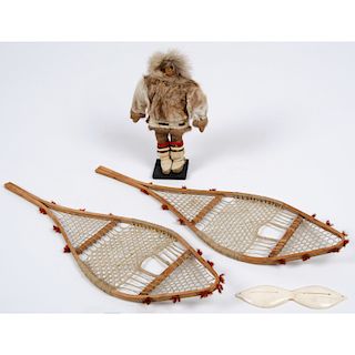 Alaskan Eskimo Walrus Ivory Snow Goggles, Miniature Snowshoes, and Doll, From the Collection of William H. Saunders, M.D. and Putzi Saunders, Ohio