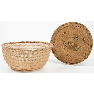 Klamath Game Tray and Hupa Utility Basket, From an Old Nebraska Collection