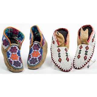 Cree Beaded Hide Moccasins, From an Old Nebraska Collection
