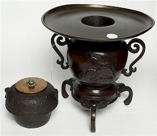 Two Bronze Censers, Height of taller 11 3/8 inches.