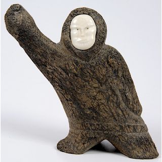  John Weyiouanna (Inuit, b.1973) Whalebone and Walrus Ivory Sculpture, PLUS