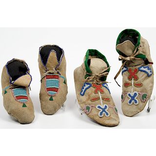 Plateau Beaded Hide Moccasins, From an Old Nebraska Collection