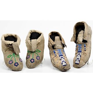 Flathead and Plateau Beaded Hide Moccasins, From an Old Nebraska Collection