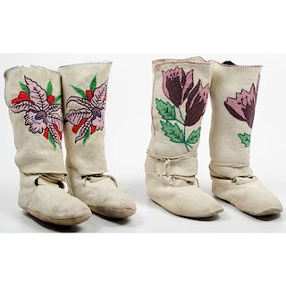 Plateau Beaded Hide Boot Moccasins, From an Old Nebraska Collection