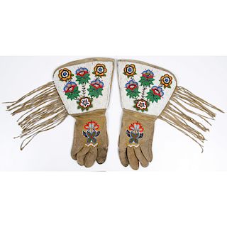 Plateau Beaded Hide Gauntlets and Northern Plains Beaded Hide Cuffs, From the Collection of William H. Saunders, M.D. and Putzi Saunders, Ohio
