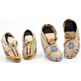 Southern Plains Beaded Hide Moccasins, From an Old Nebraska Collection