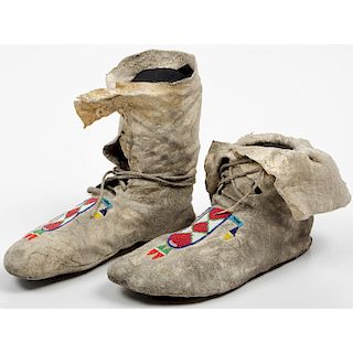Southern Plains Beaded High-Top Moccasins, From an Old Nebraska Collection