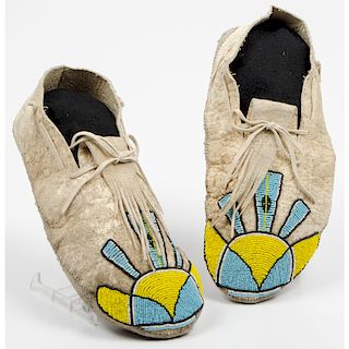 Pueblo Beaded Hide Moccasins, From an Old Nebraska Collection