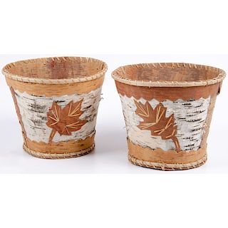 A Pair of Anishinaabe Birchbark Waste Paper Buckets, Purchased from Sherman Holbert's Indian Trader Room, MN 
