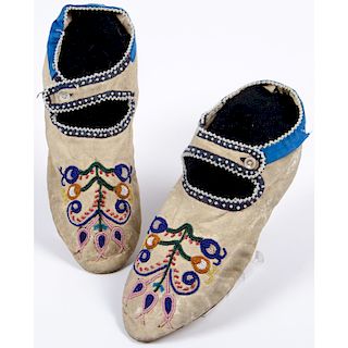 Cree Beaded Hide "Mary Jane" Moccasins