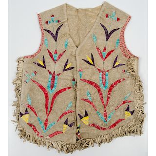 Eastern Plains Child's Quilled Hide Vest, From an Old Nebraska Collection