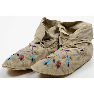 Santee Sioux Beaded Hide Moccasins, From an Old Nebraska Collection