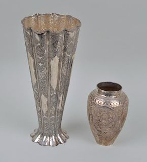 Two Persian Silver Engraved Vases