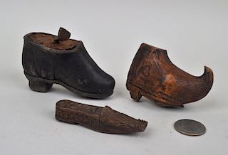 Three Early Continental Shoe Form Snuff Boxes