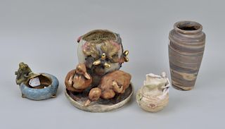 Two Amphora Pottery Items, a Niloak & Figural Vase