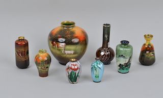 Eight Small Porcelain and Cloisonne Vases