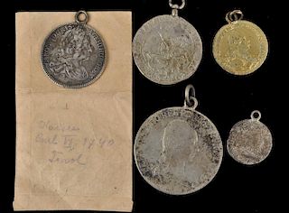 Five Early European Coins Mounted as Pendants