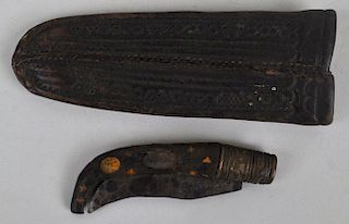 Early Folding Pocket Knife & Leather Sheath