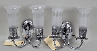 Pair Plated Two-Light Sconces