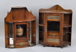 Two English Oak Tobacco Corner Cabinets