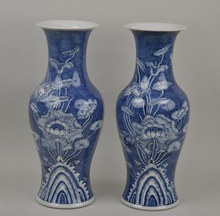 Pair Chinese Blue & White Porcelain Vases