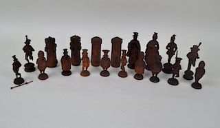Lot Early Continental Carved Wood Chess Pieces
