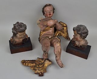 Group 3 Early Carved, Polychromed & Gilded Putti