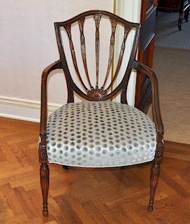 George III Carved Mahogany Shield Back Arm Chair