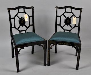 Pair Georgian Style Chinoiserie "Cockpen" Chairs