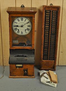 English Oak Wall Time Clock With Card Rack