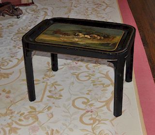 Decorated Tole Tray On Stand