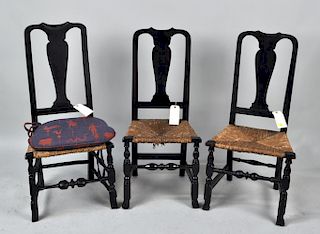 Three Painted Queen Anne Rush Seat Side Chairs
