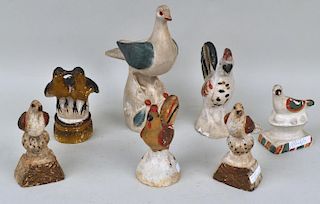 Group of Seven Chalkware Figures of Birds