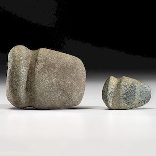 A Granite Full Grooved Axe AND 3/4 Grooved Axe, Longest 5-1/2 in.