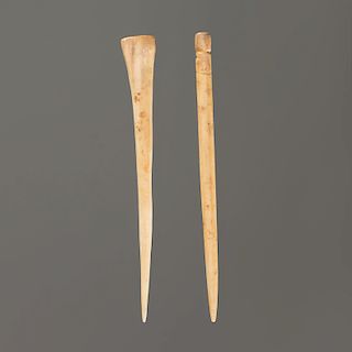 Two Bone Hairpins, Longest 4-5/8 in.