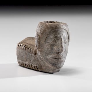 A Sandstone Human Effigy Pipe Bowl, 3-3/4 in.
