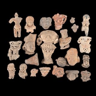 A Frame of Pottery Human Effigy Heads, Longest 5-1/8 in.