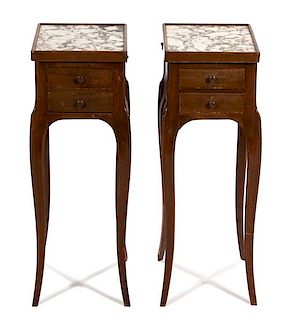 A Pair of Louis XV Style Mahogany Side Tables Height 25 inches.