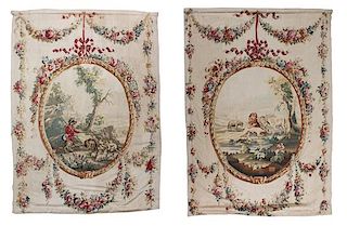 A Pair of French Wool and Silk Tapestries 100 x 74 1/2 inches.