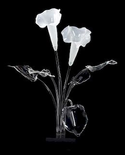 A Blown Glass Model of Calla Lilies Height overall 36 1/2 inches.