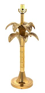 A Regency Style Palm Tree-Form Gilt Metal Table Lamp Height 23 inches.