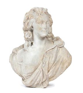 A Continental Marble Bust of a Woman Height 27 inches.